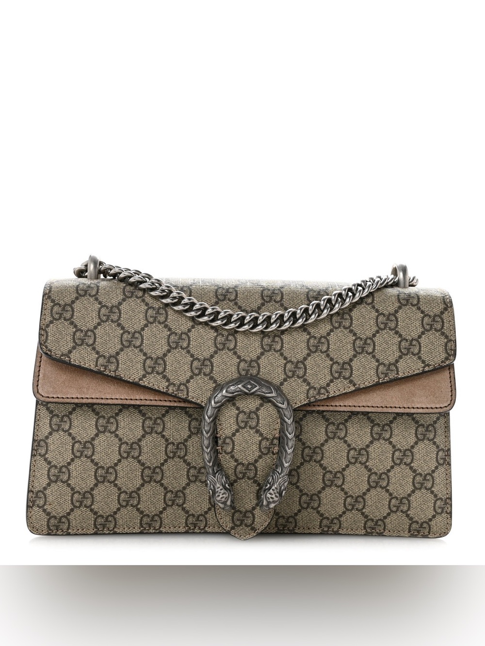 Gucci Beige GG Supreme Dionysus Shoulder Bag with Gold Hardware
